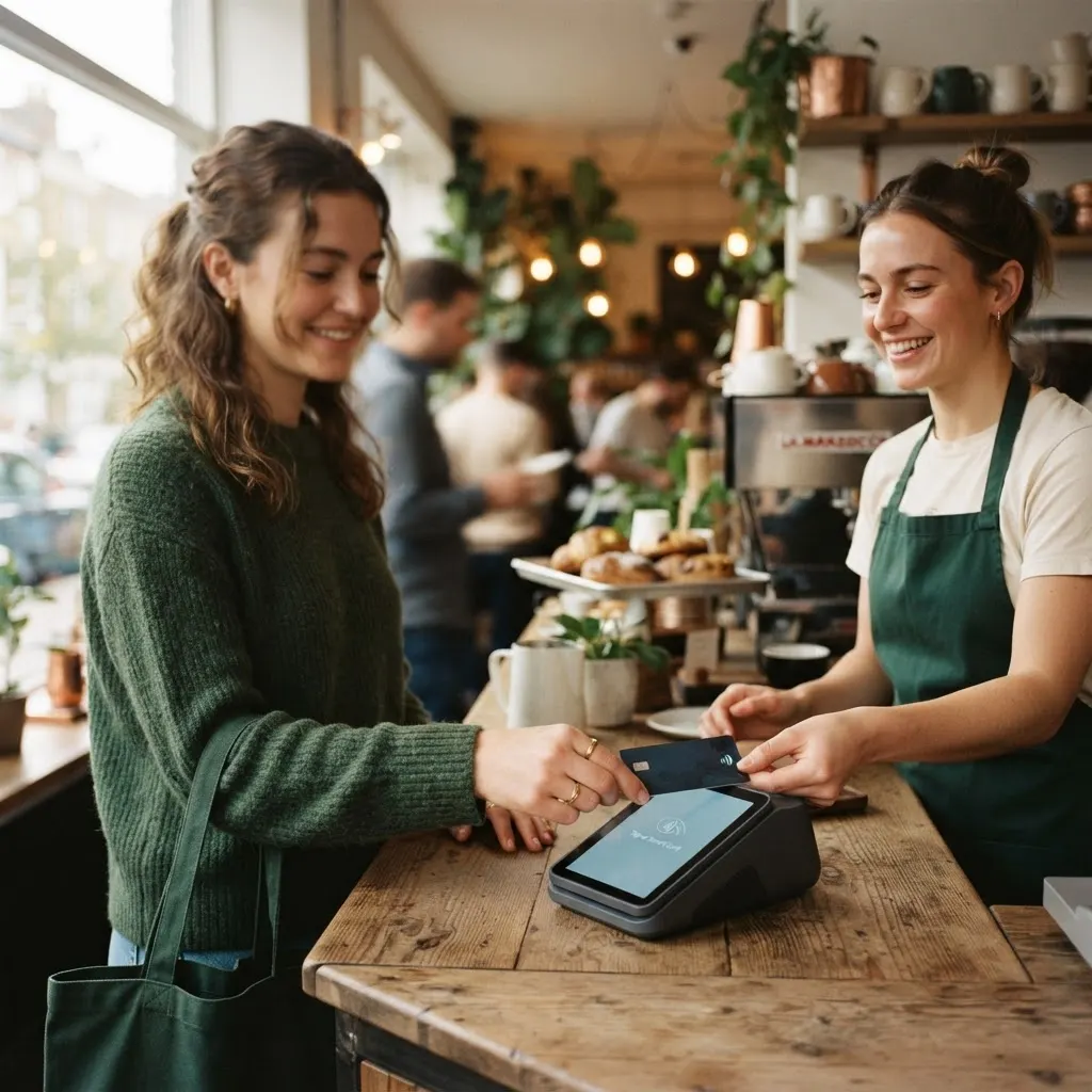 A busy retail counter with card sales powering a merchant cash advance