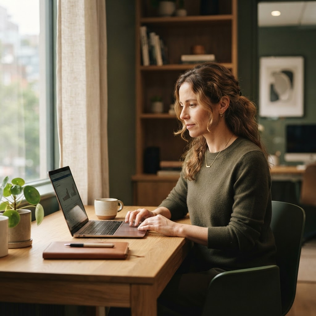An entrepreneur drawing on a flexible business line of credit from a laptop
